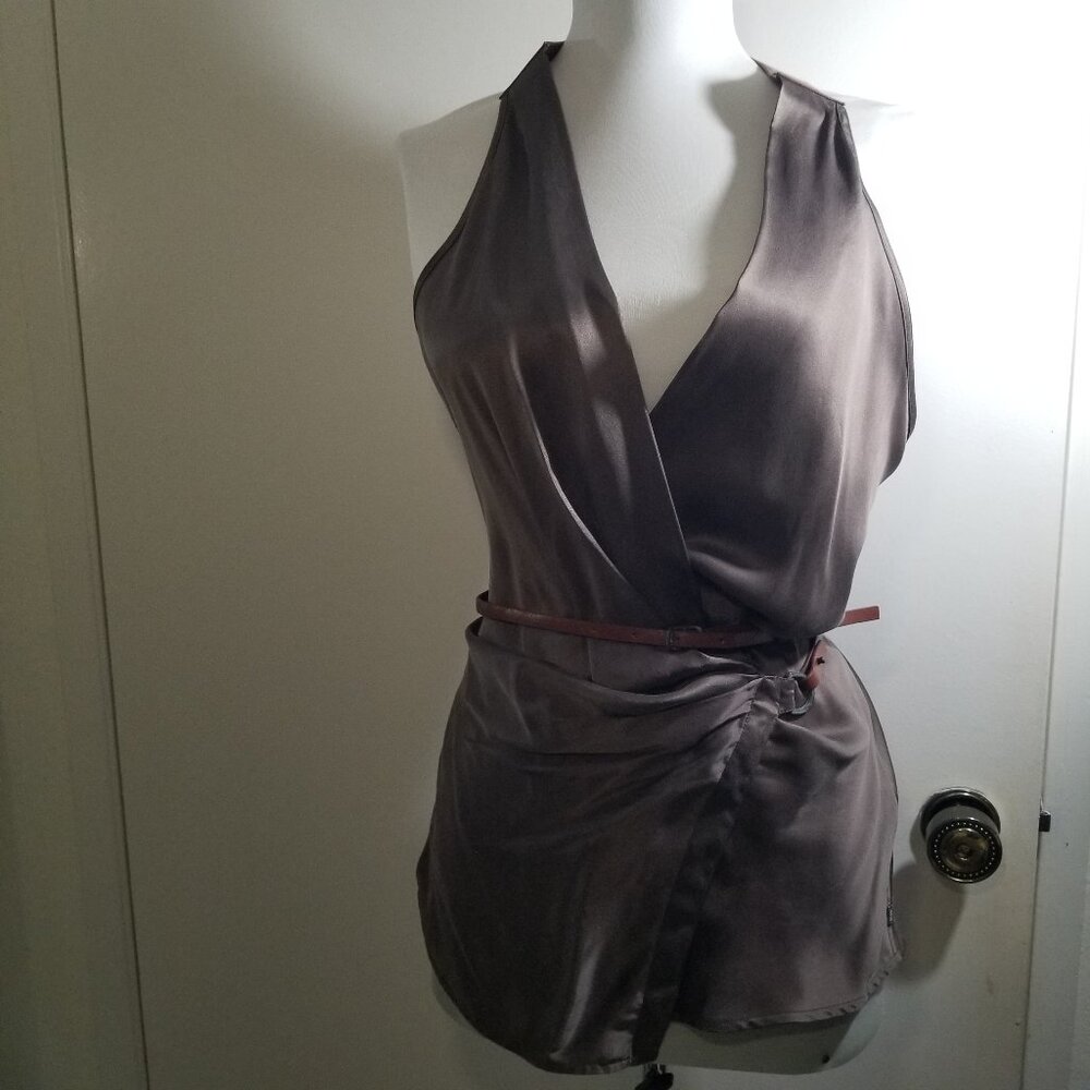 Saks Fifth Avenue brand top 100% silk in brown with brown belt, size 2